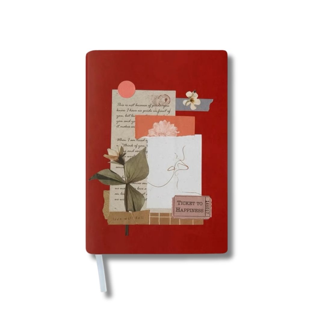 DIY Flower Collage Cover A5 Leather Notebook - Paper Ground