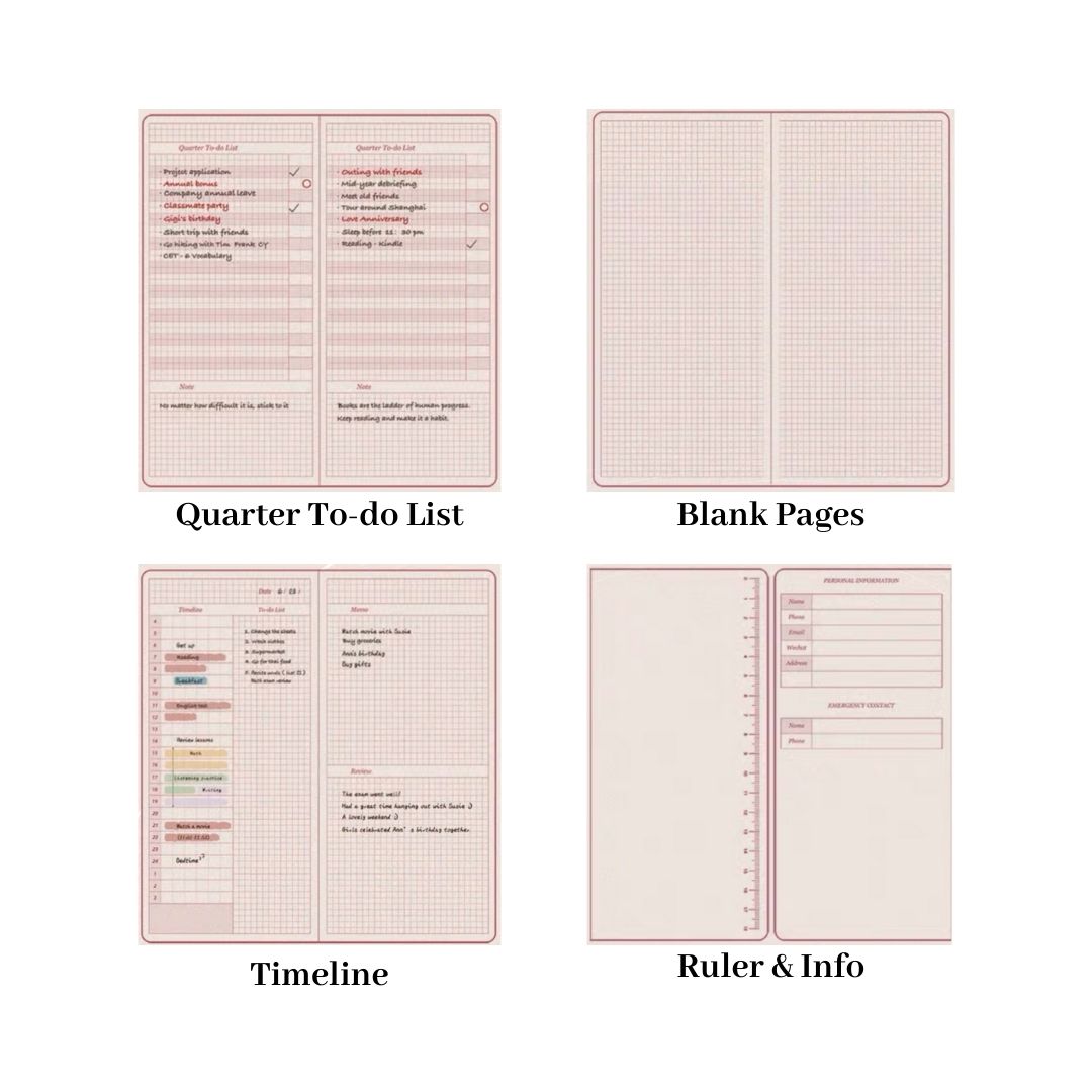 inner pages of Coral Pink PU Leather Day Planner - Paper Ground