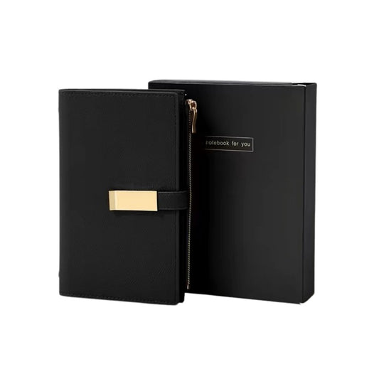Name Customized Zipper A6 Notebook  - Black