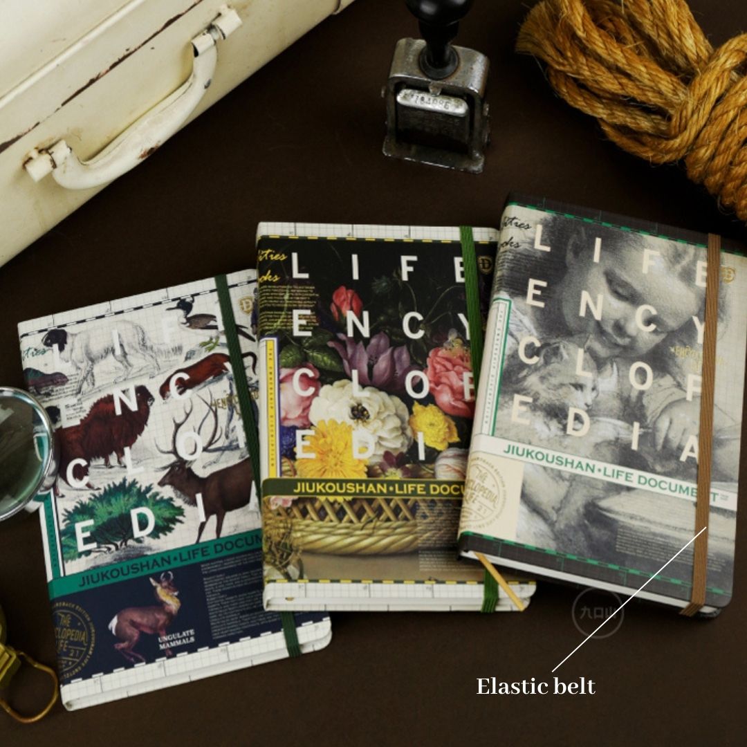 elastic belt Vintage Hand-drawn Notebook - Life encyclopedia - Ancient - Paper Ground
