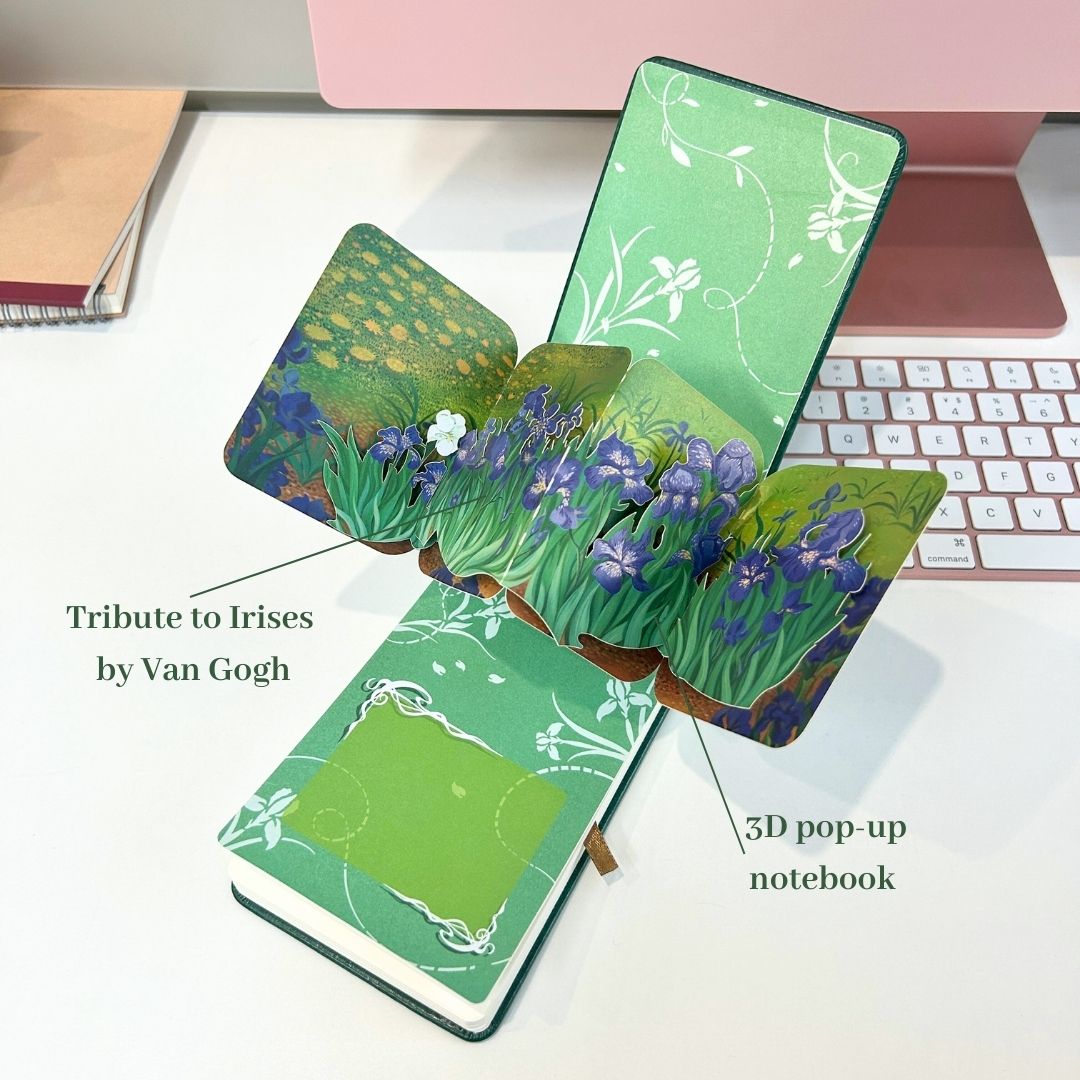 3D Pop-Up Notebook with Leather Cover - Irises Van Gogh